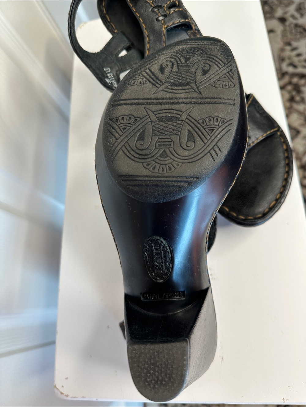 Born Black Leather Women’s Heeled Sandals with Contrast Stitching - Picture 4 of 4